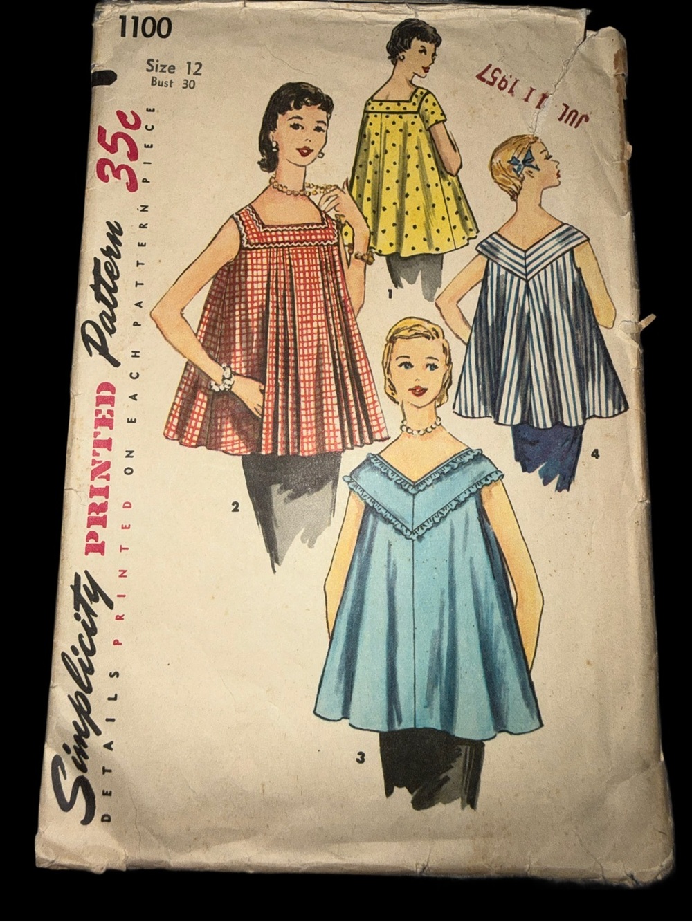 Vintage 1955 Simplicity 1100 Maternity Blouse - Size 12/Bust 30” UNCUT